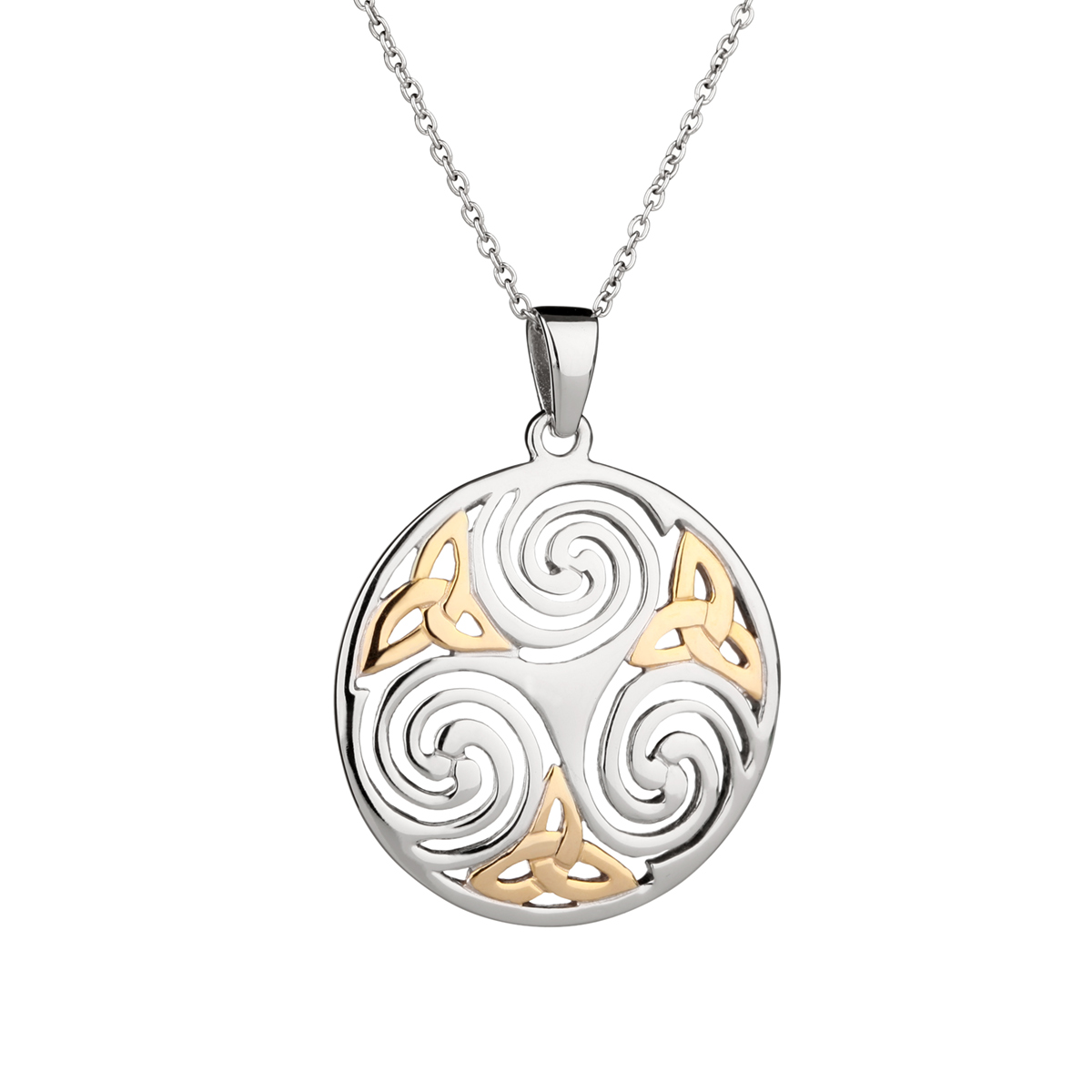 kette-anhaenger-keltisch-trinity-triskele-silber-gold-001 Keltische Trinity & Triskele Kette aus Irland - Sterling Silber & Gold
