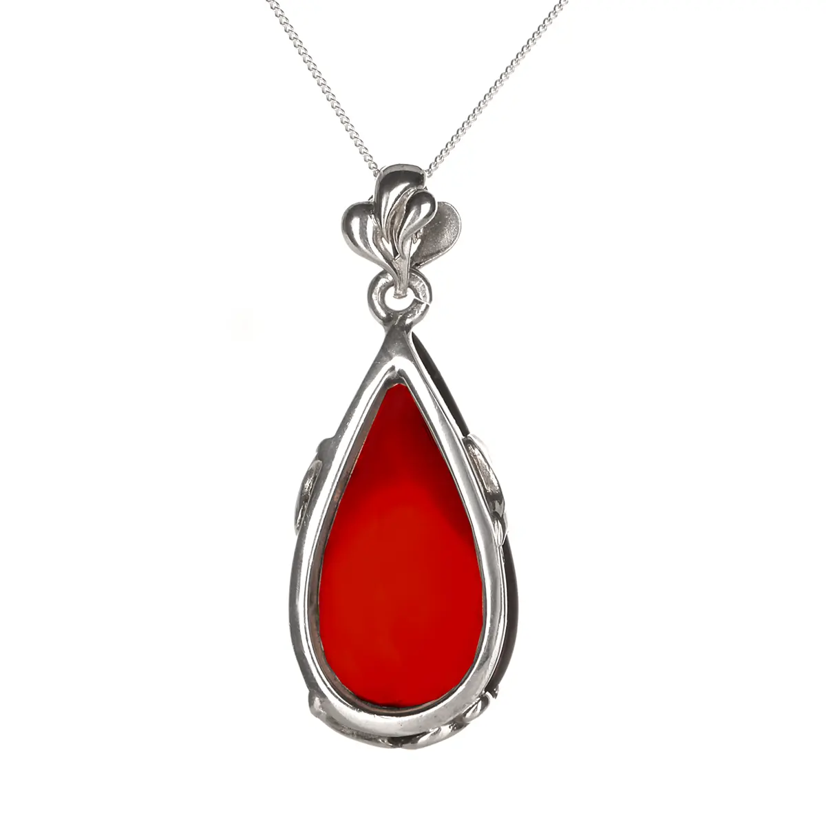 Cognac Red Amber Drop - Irischer Anhänger aus rotem Bernstein & Sterling Silber