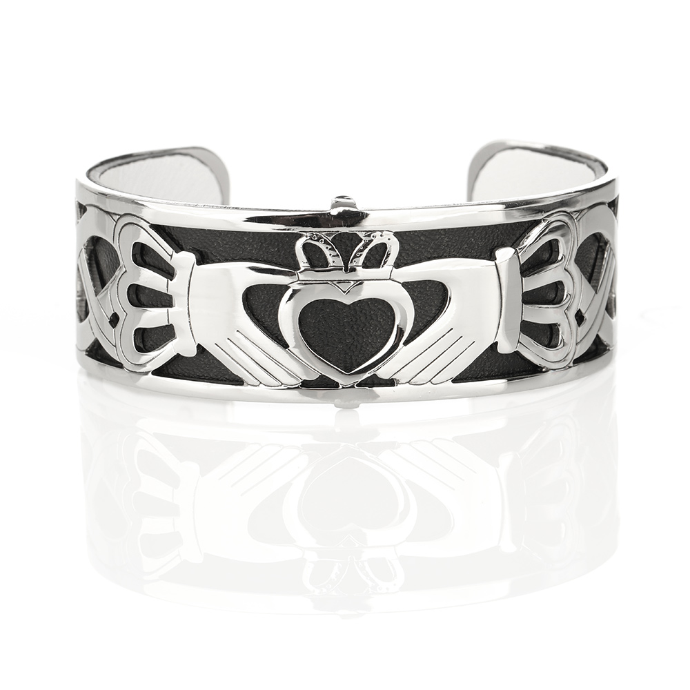 claddagh-amreif-keltisch-irland-006yiGfFU53UZFHB Claddagh Ring Armreif aus Irland - Metall & Leder in schwarz & weiß