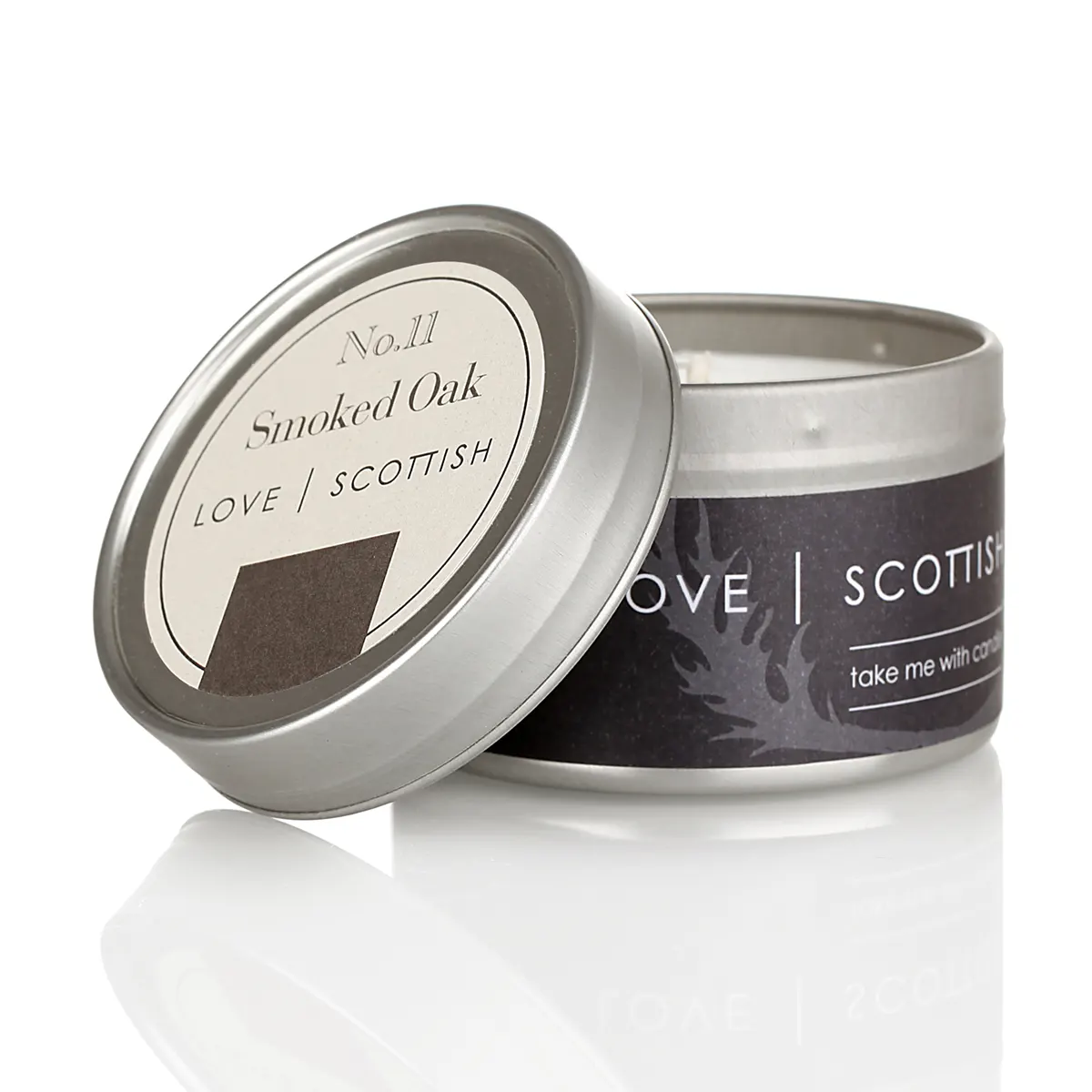 Love Scottish Travel Tin - Smoked Oak - handgefertigte Duftkerze aus Kokoswachs