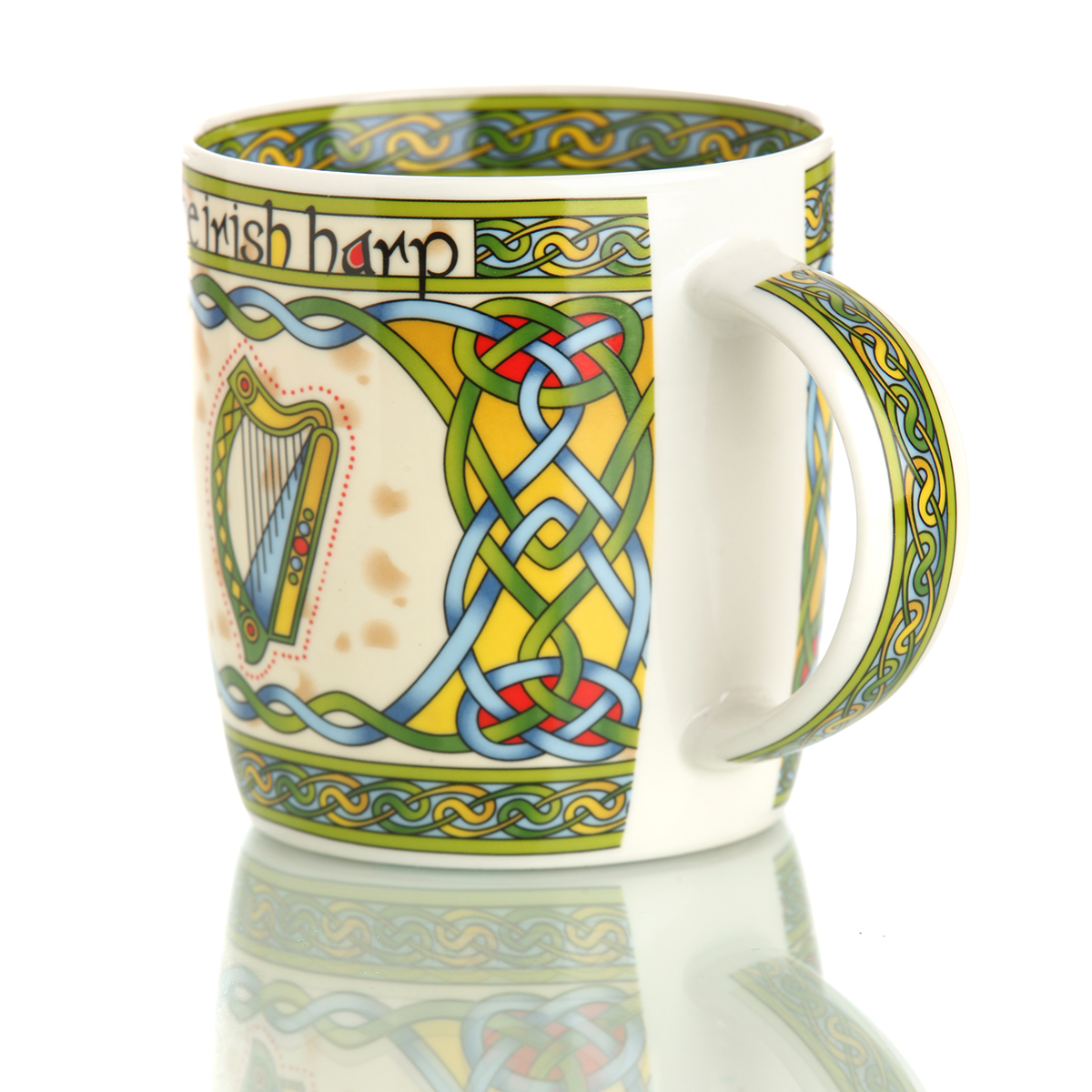 The Irish Harp Mug - Kaffeebecher mit irischer Harfe & keltischem Muster