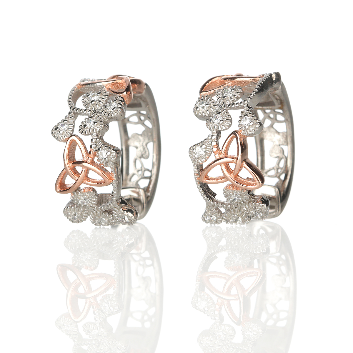 Ohhringe-ohrstecker-trinity-silber-rose-gold-kristall-001 Crystal Trinity Shamrock Kette - Keltischer Anhänger aus Irland - Silber & Roségold