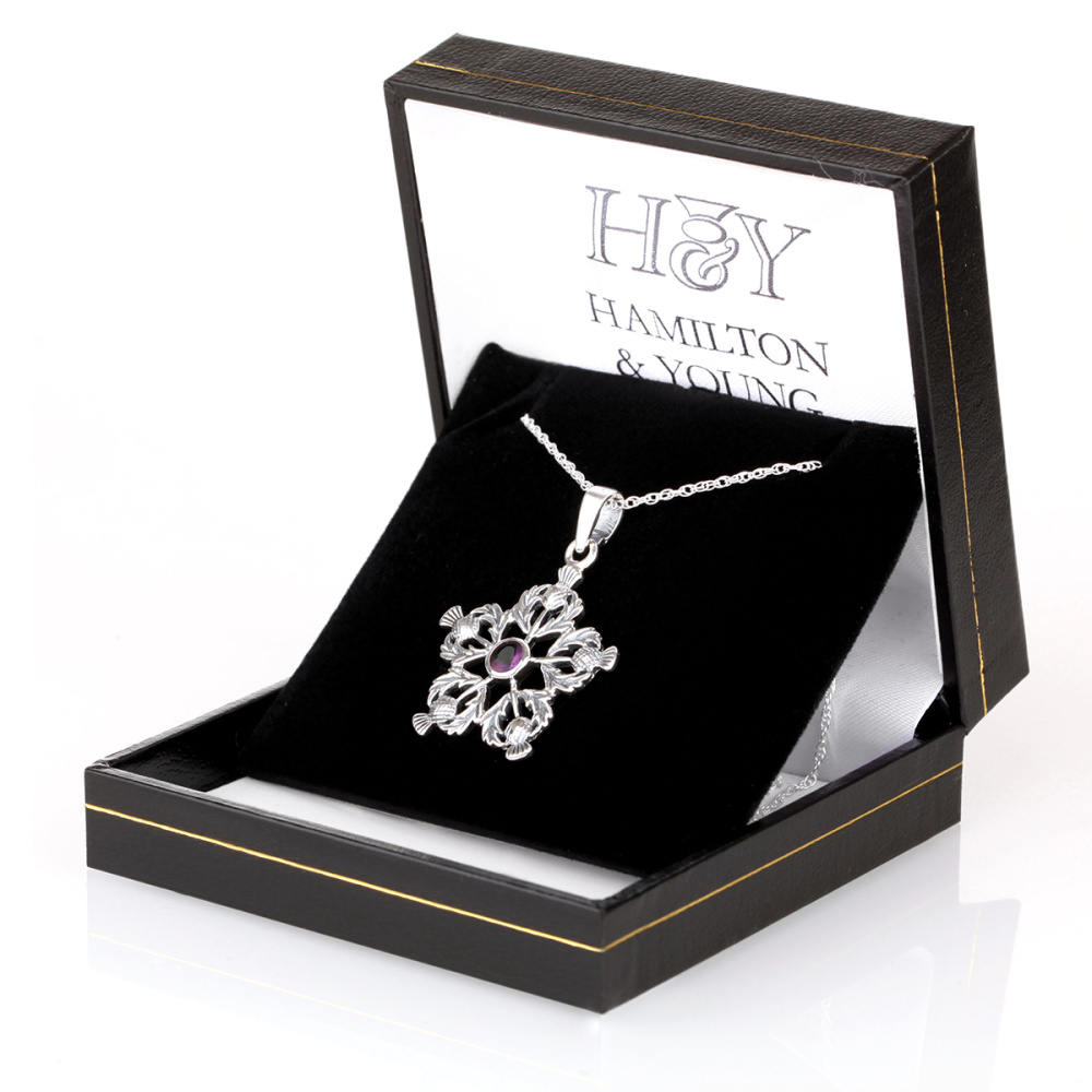 Thistle Star Pendant - Schottische Distel Kette aus Sterling Silber & Kristall