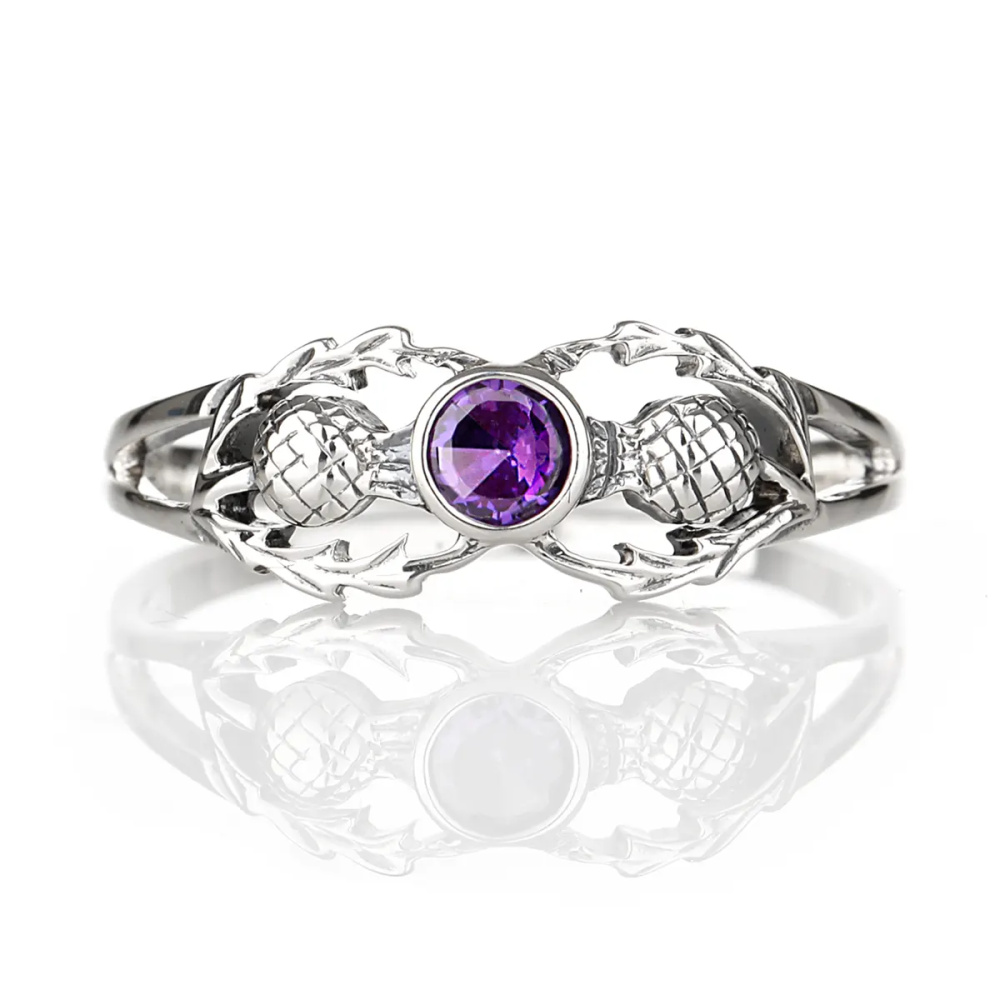Scottish Thistle - Sterlingsilber Ring mit schottischen Disteln & Kristall
