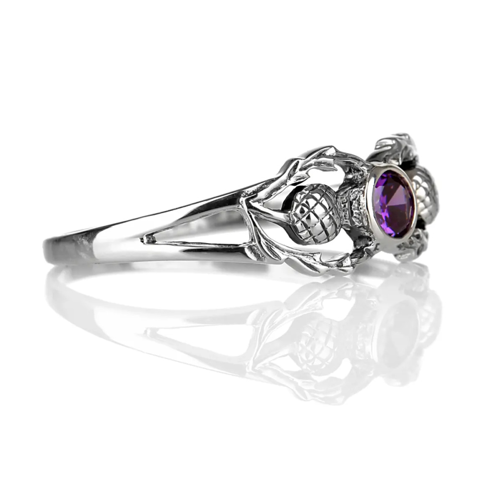Scottish Thistle - Sterlingsilber Ring mit schottischen Disteln & Kristall