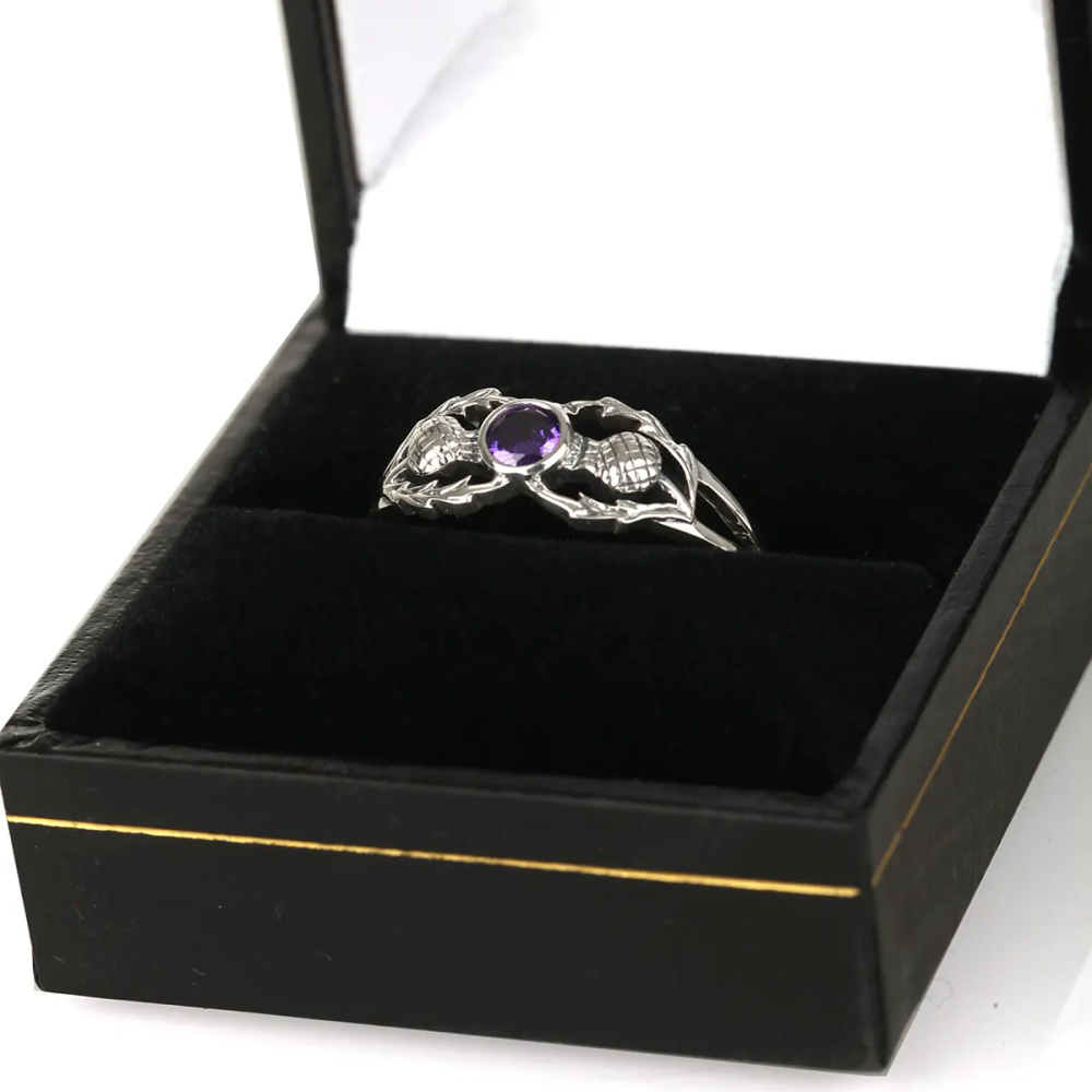 Scottish Thistle - Sterlingsilber Ring mit schottischen Disteln & Kristall